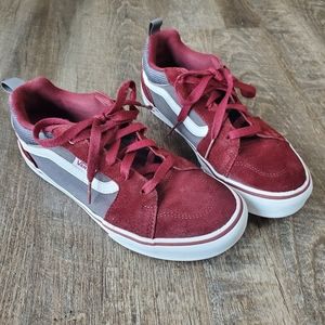 Red and Gray Suede Vans
